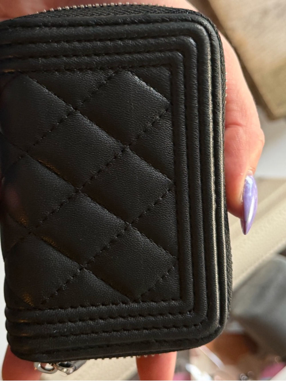 Chanel style Black Quilted Leather Zip Wallet - Picture 4 of 7